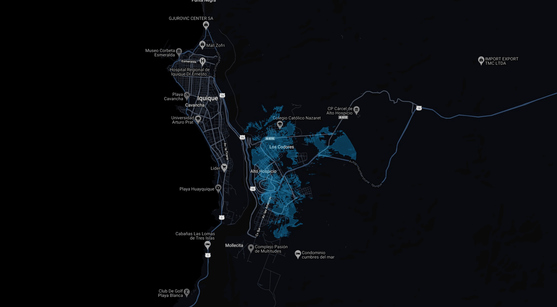 Mapa cobertura Región de Tarapacá